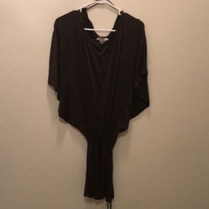 Zara brown, slouchy off-the-shoulder mini dress